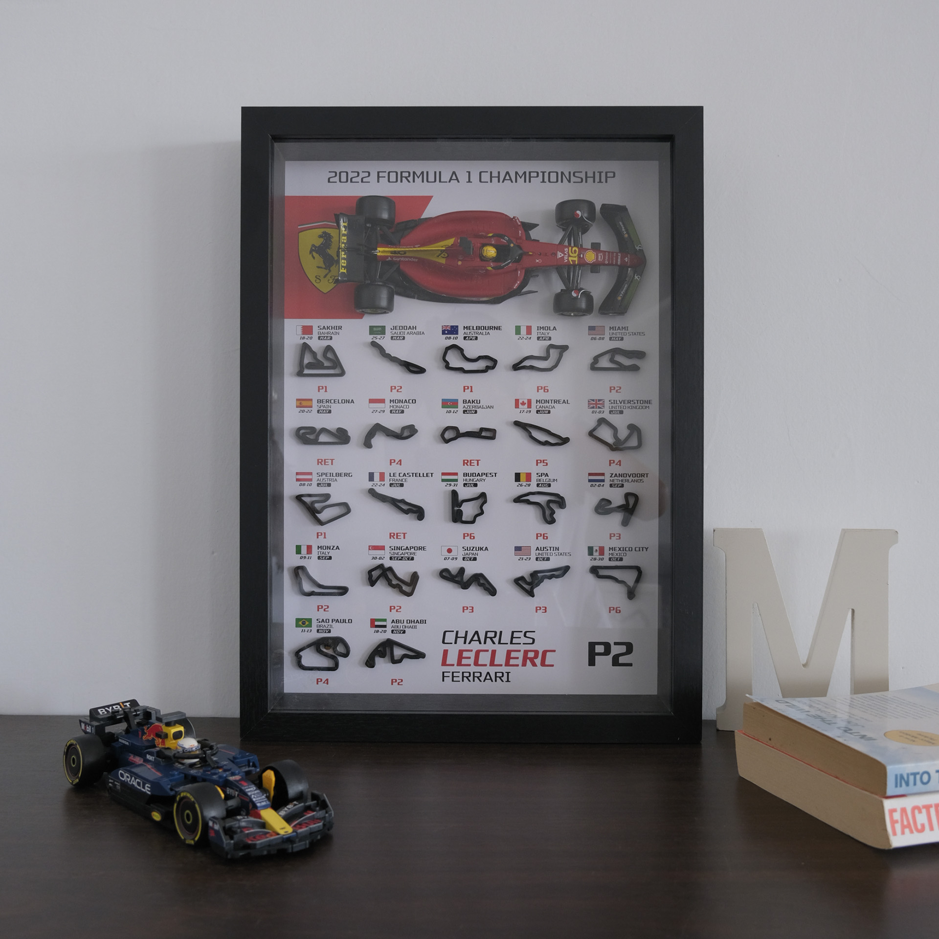 2022 F1 Calendar Frame Leclerc A3 Size | MRO Studio - Racetrack F1 3D Frame | F1 Gift | F1 Decor