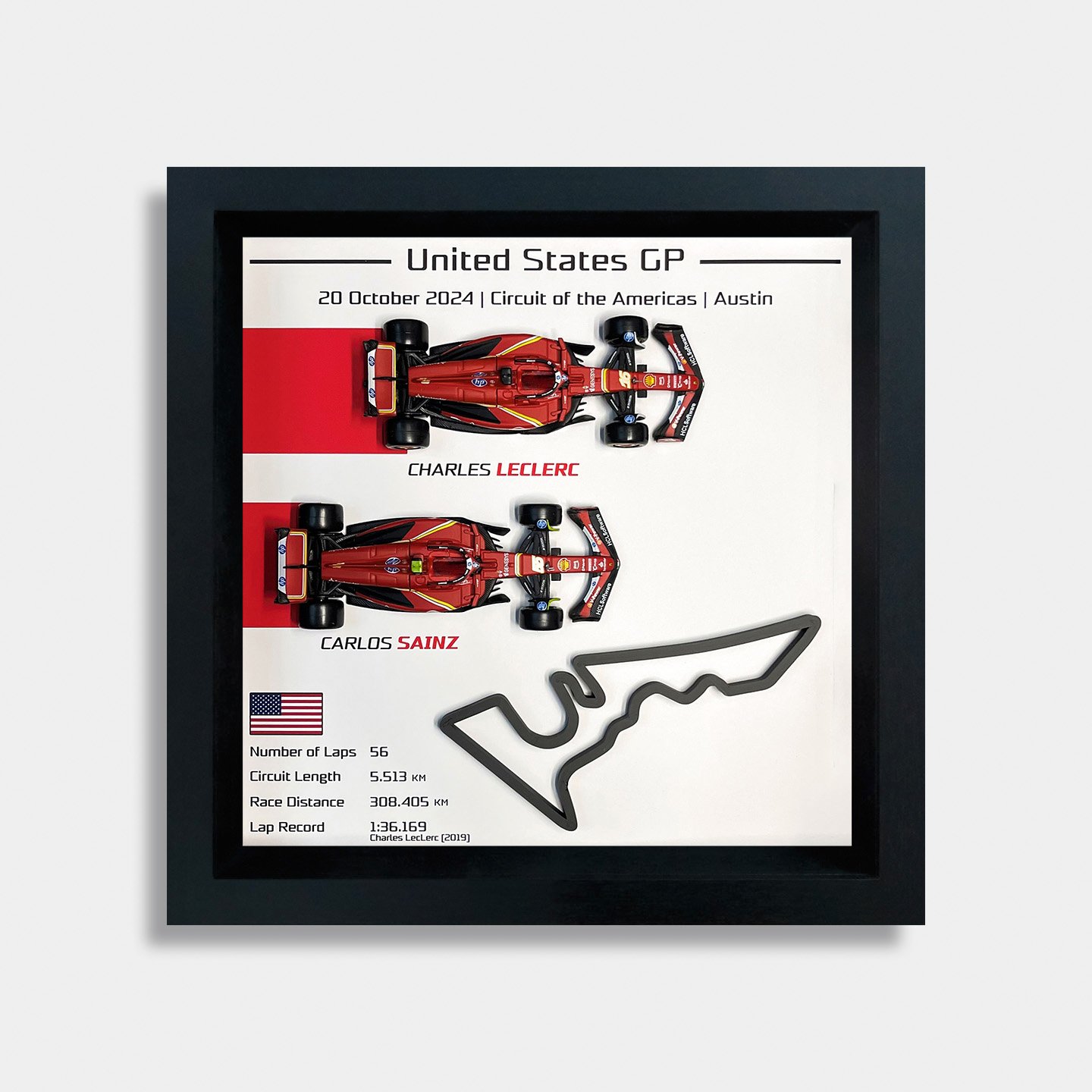 F1 2024 United States GP Ferrari 1-2 Finish 3D Track Frame