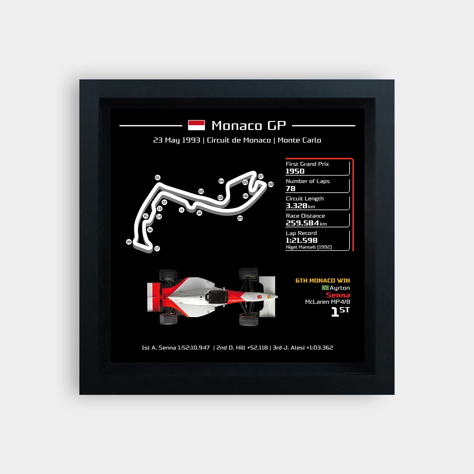F1 1993年モナコGP アイルトン・セナ 3Dトラックフレーム フィギュアと