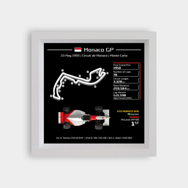 SOLO-BK-Monaco-93-SEN-T3-WH20 F1 1993 Monaco GP Ayrton Senna 3D Track Frame - Limited Edition