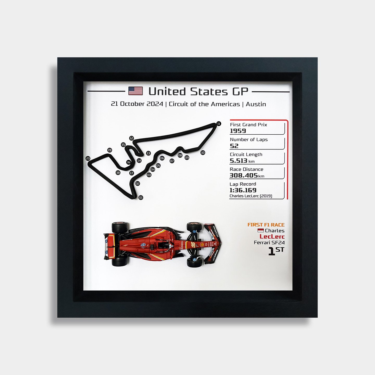 2024 United States GP Charles LecLerc 3D Track Frame - SOLO
